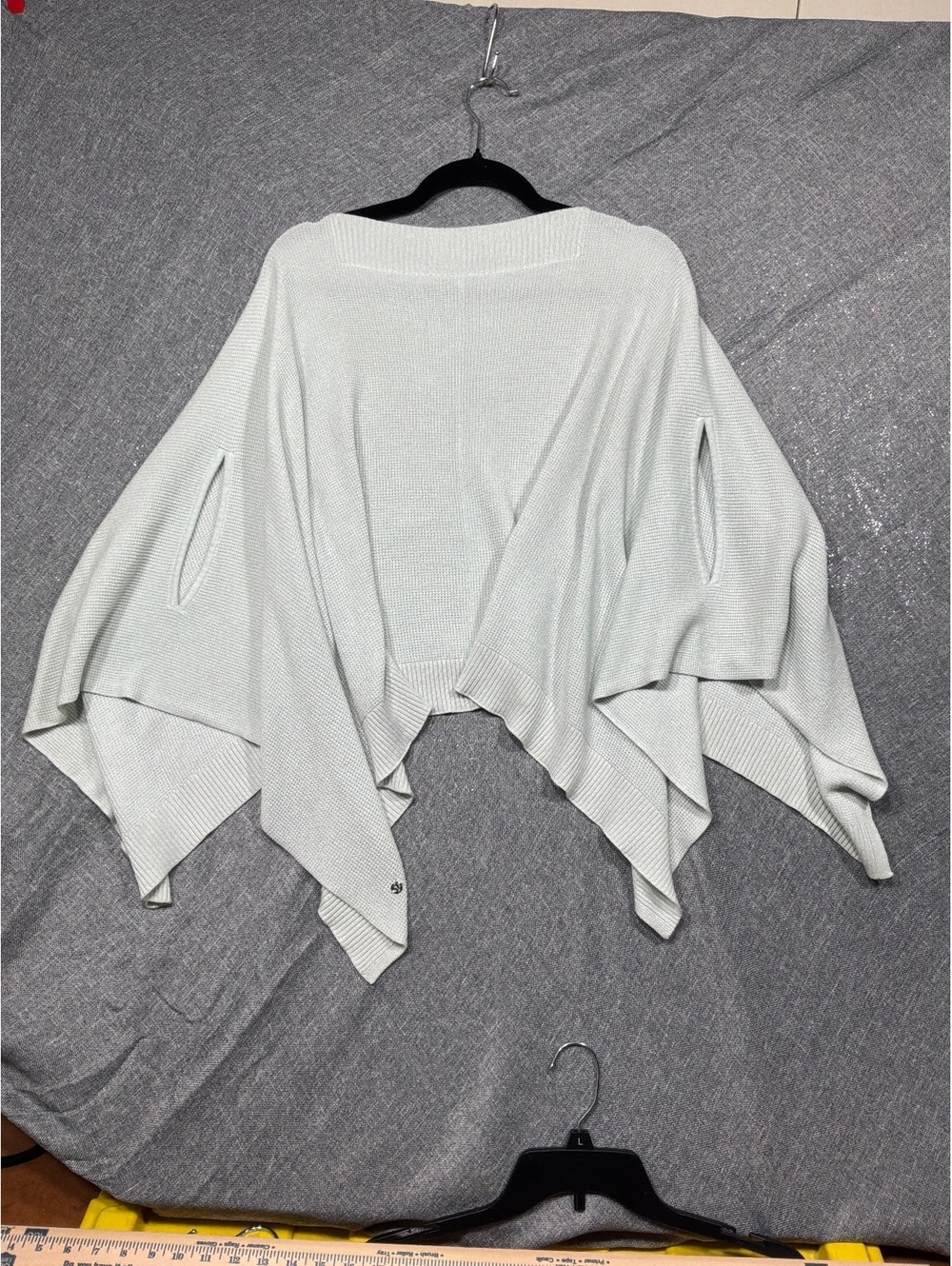 Light Gray Women's Poncho with Arm Slits and Ribbed Edges